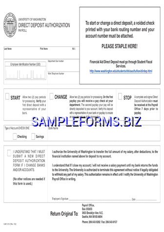 Washington Direct Deposit Form 1 pdf free